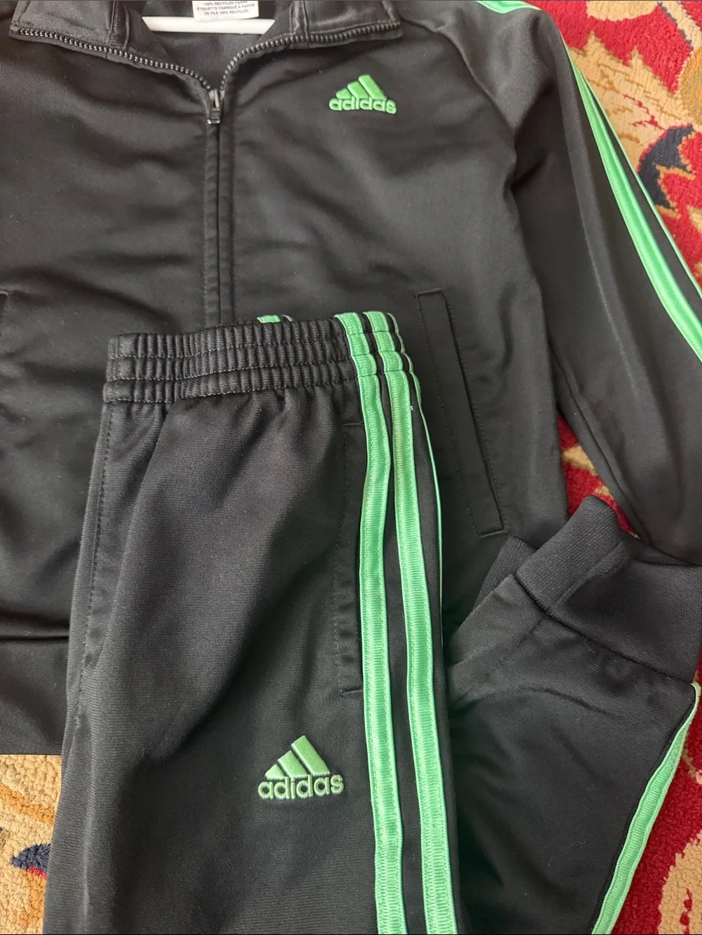 adidas Black Kids Track Jacket and Pants with Mint Green Stripes